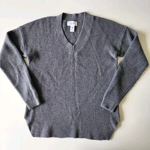 KERSH Wool Blend Gray Sweater Womens Small Knit Waffle Long Sleeve Preppy
